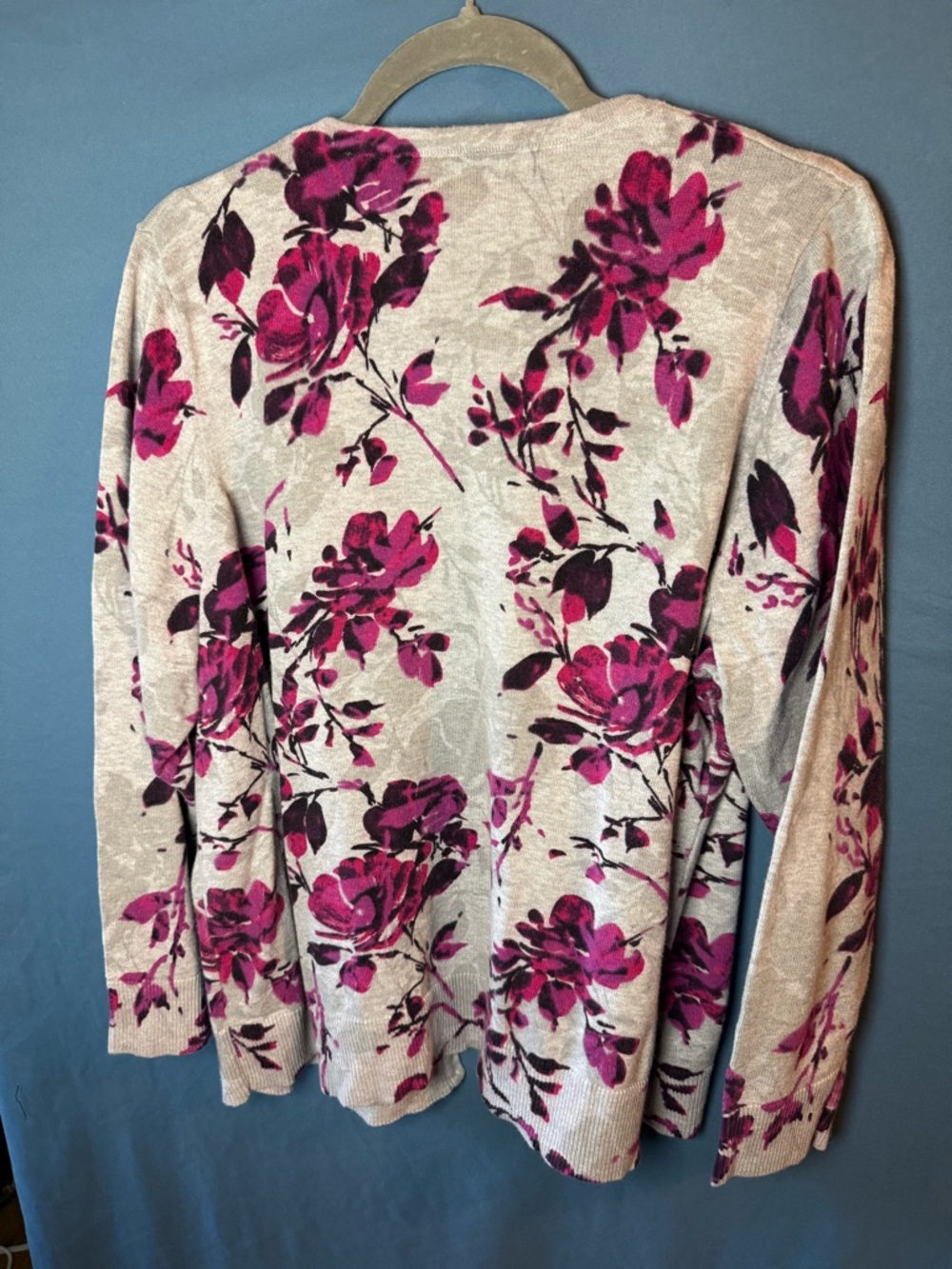 croft & barrow Cream Cardigan with Pink Floral Print - Picture 3 of 3